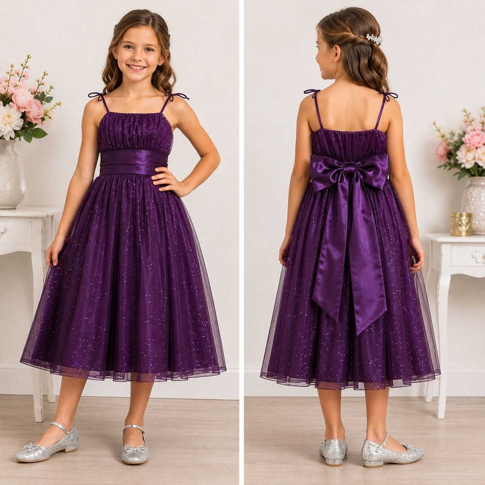 My Best Kids Purple Sparkle Party Dress Bow Formal Girls Size 10 12 USA